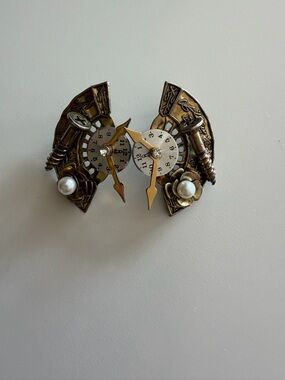 Steampunk Clock Face Statement Earrings Antique Brass Quirky